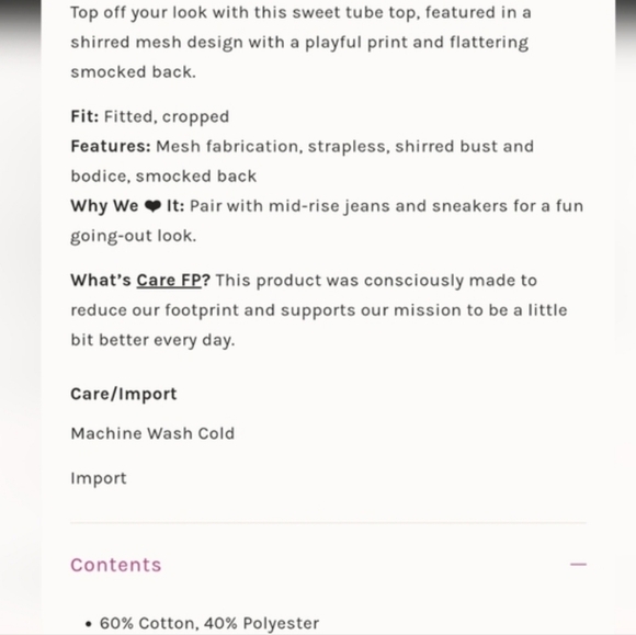 Free People NWOT Scottie Tube Top in Cream w Red Floral & Polka Dot Print sz SML - Picture 5 of 5